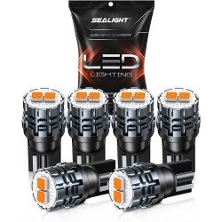SEALIGHT® SLJ5 T10/194/168/W5W LED License Plate Dome Map Trunk Door Side Marker Light Bulbs 5W 800LM 2000K Amber Yellow 6PCS